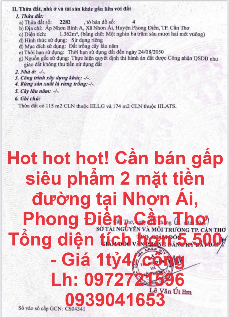 Hot hot hot! Cần bán gấp siêu phẩm 2 mặt tiền đường tại Nhơn Ái, Phong Điền, Cần Thơ - Ảnh chính